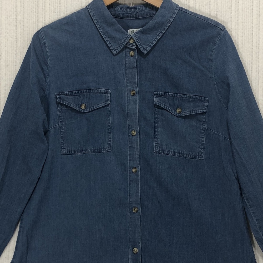 Candace Cameron Bure Womens Medium Blue Tencel Blend Button Down Denim Shirt